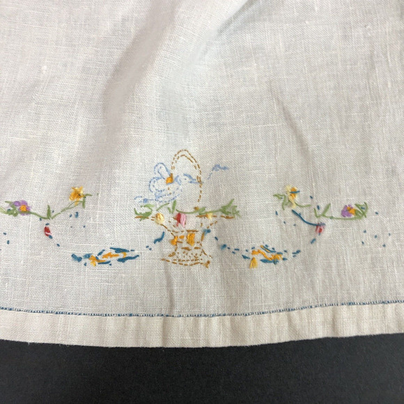 Retro Tea Towel Embroidered Flower Basket with Stripe, Pink Blue Yellow Vintage - Picture 6 of 8